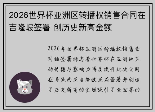 2026世界杯亚洲区转播权销售合同在吉隆坡签署 创历史新高金额 2026世界杯亚洲区转播权销售合同在吉隆坡签署 创历史新高金额