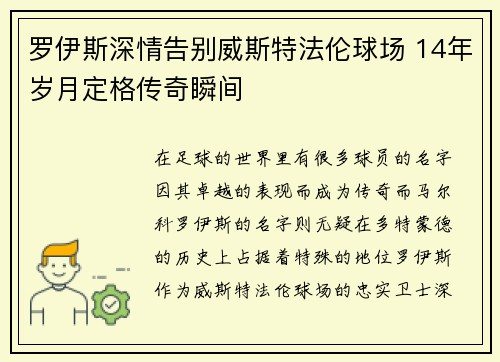 罗伊斯深情告别威斯特法伦球场 14年岁月定格传奇瞬间